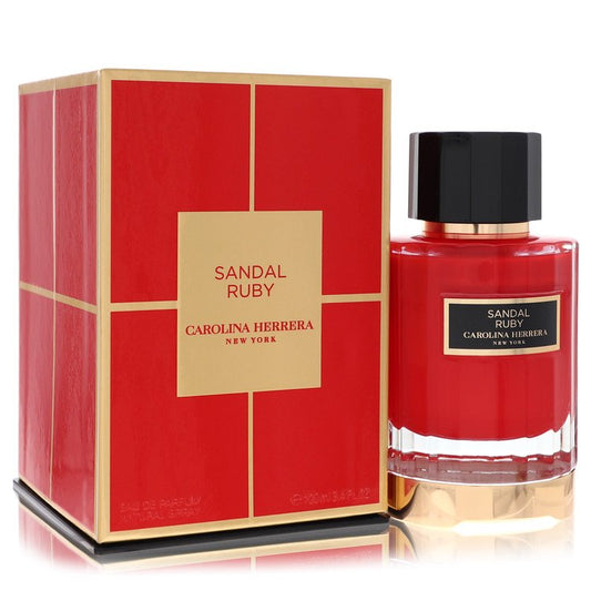Carolina Herrera Sandal Ruby perfume bottle — woody warm spicy fragrance for women with black pepper, cinnamon, cardamom, tuberose, geranium, milk accord, sandalwood, patchouli, Atlas cedar, and vanilla notes