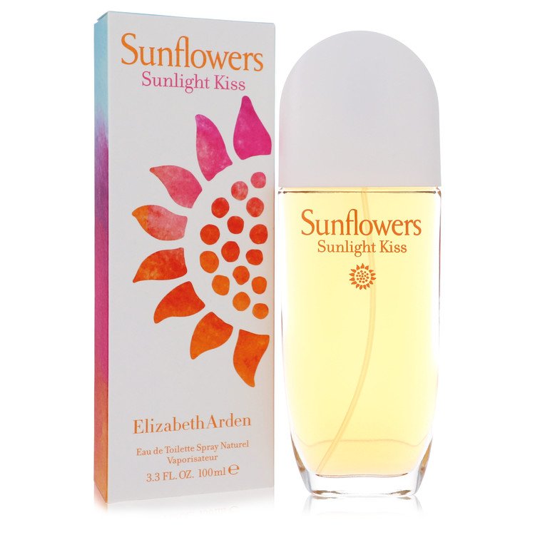 Elizabeth Arden Sunflowers Sunlight Kiss perfume bottle and packaging on a white background