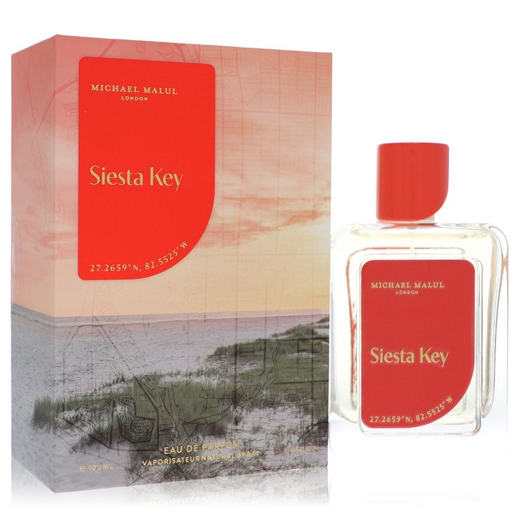 Michael Malul Siesta Key Perfume bottle — playful tropical fruity fragrance with mandarin, dragon fruit, guava, peony, and sheer amber.