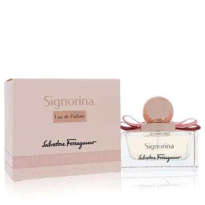Signorina by Salvatore Ferragamo perfume bottle with signature pink bow and elegant feminine design
3.4 oz