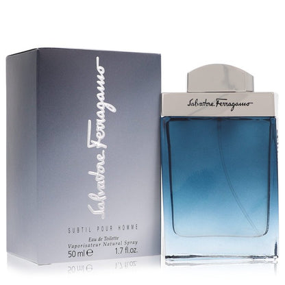 Salvatore Ferragamo Subtil Cologne bottle — Woody Aromatic men's fragrance with cardamom, mandarin orange, ginger, bamboo, and amber notes