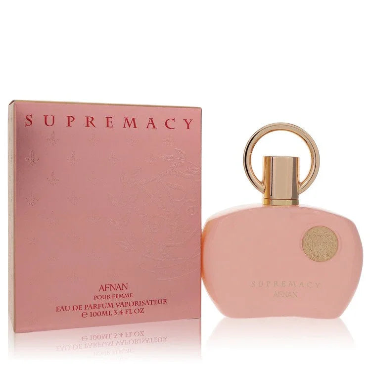 Supremacy perfume bottle and packaging on a white background