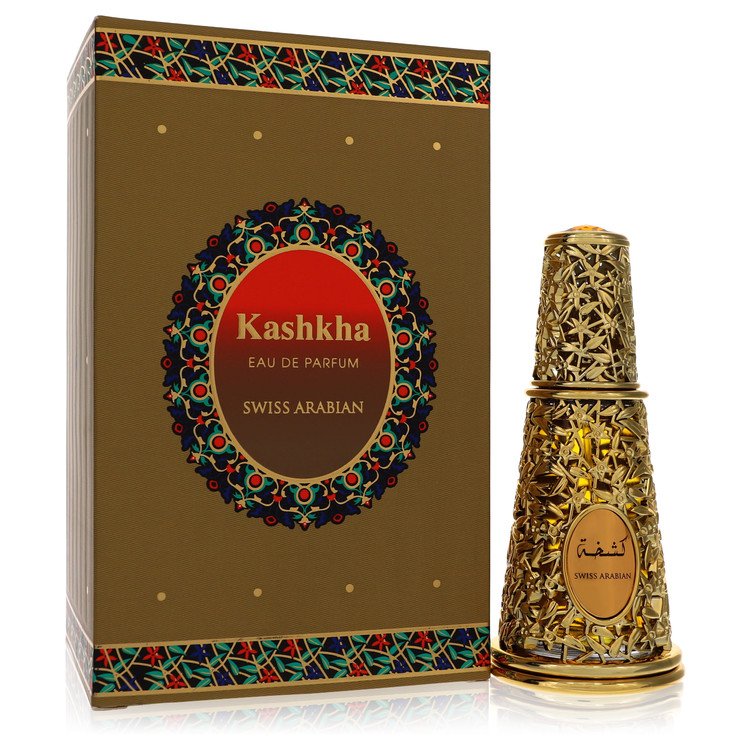 Swiss Arabian Kashkha Eau de Parfum with decorative packaging on a white background