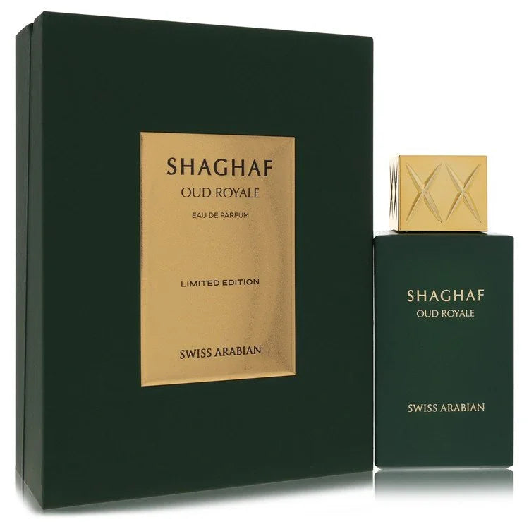 Shaghaf Oud Royale perfume bottle and packaging on a white background