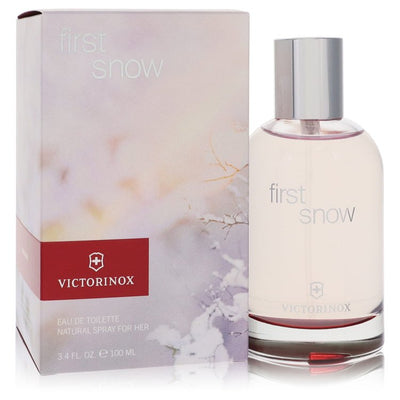 Swiss Army First Snow Perfume by Victorinox bottle — fresh creamy floral fragrance with white tea, eucalyptus, orange blossom, vanilla, white musk, and tonka bean.
