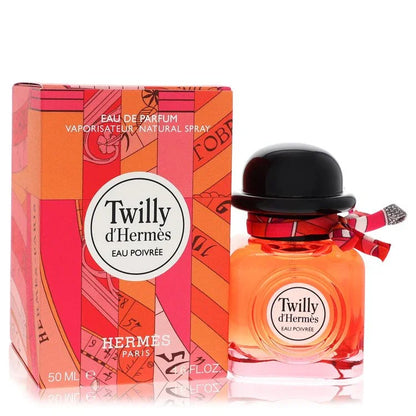 Hermes Twilly d'Hermes Eau Poivrée perfume bottle and packaging on a white background