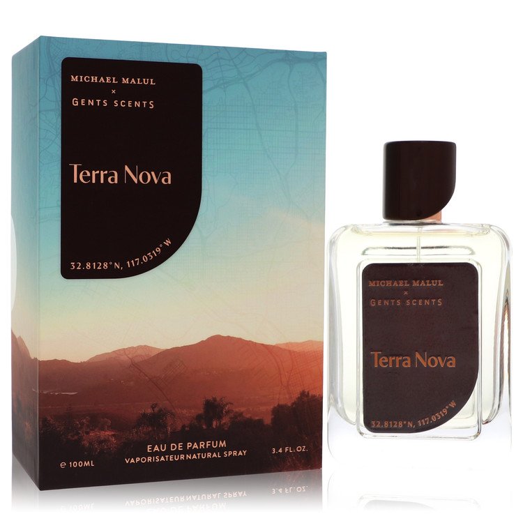 Michael Malul Terra Nova Cologne bottle — contemporary men's woody fragrance with citrus, bergamot, lemon leaf, violet, sandalwood, and black amber.