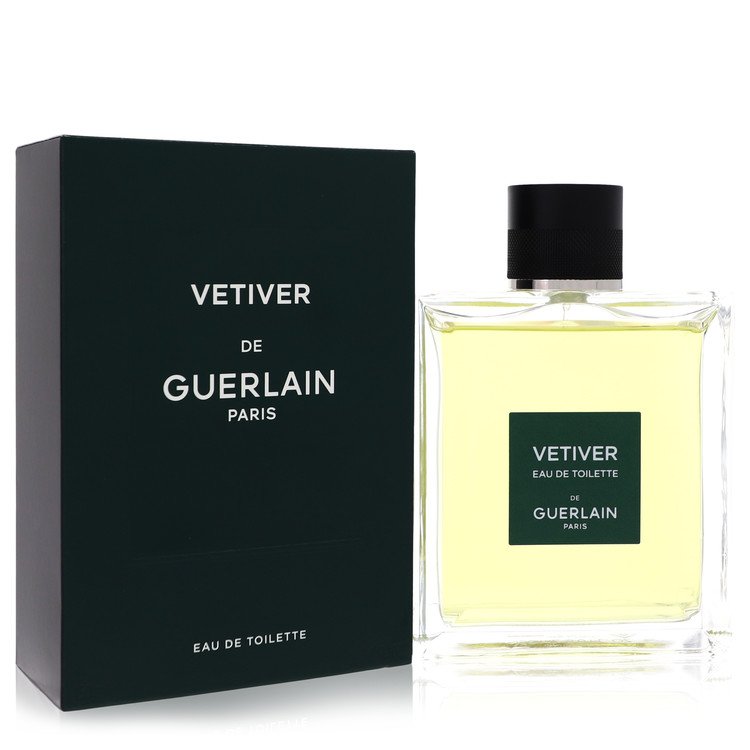 Vetiver Guerlain Cologne bottle — fresh woody fragrance with citrus, spices, vetiver, tobacco, and tonka bean.
