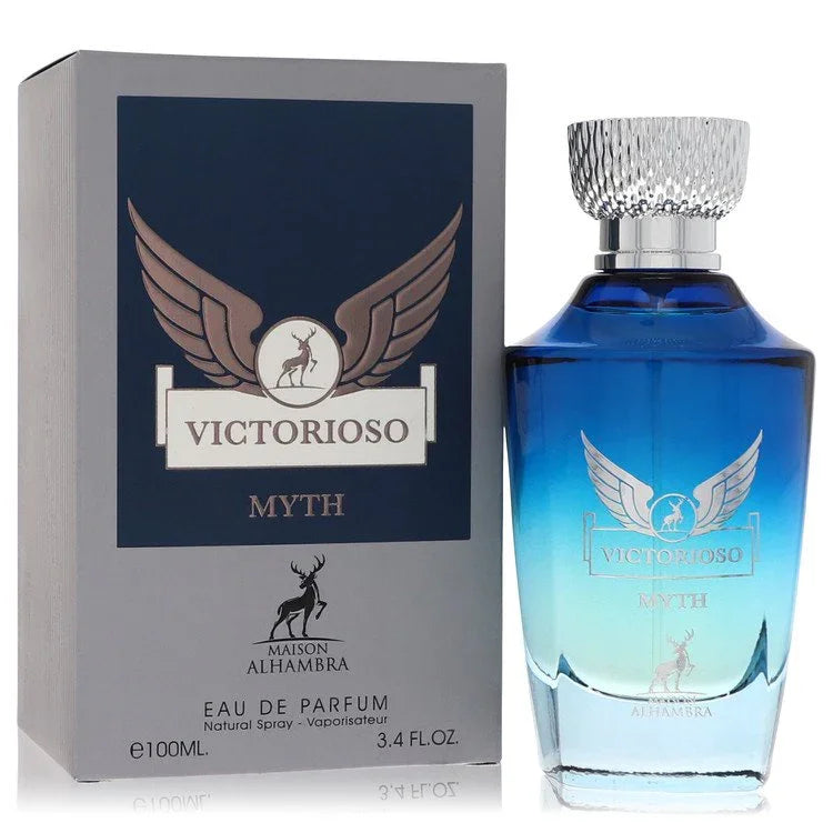 Victorioso Myth perfume bottle and packaging on a white background