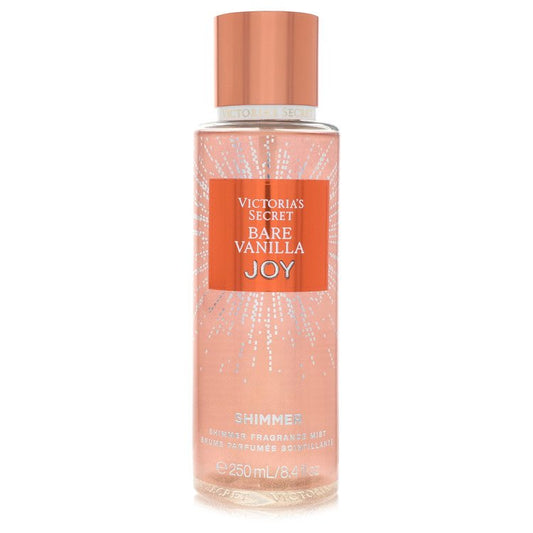 Victoria's Secret Bare Vanilla Joy Shimmer Fragrance Mist bottle — gourmand woody body mist with vanilla orchid, jasmine blooms, praline cream, vanilla bean, sandalwood, and sugar