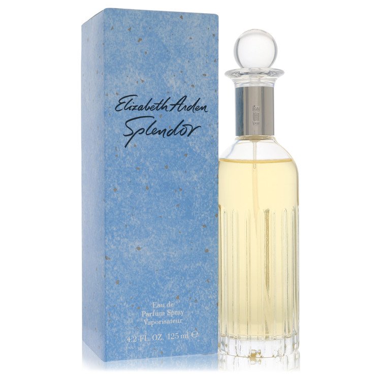 Elizabeth Arden Splendor Perfume bottle with freesia, peony, jasmine, magnolia, rose, sandalwood, musk and amber
