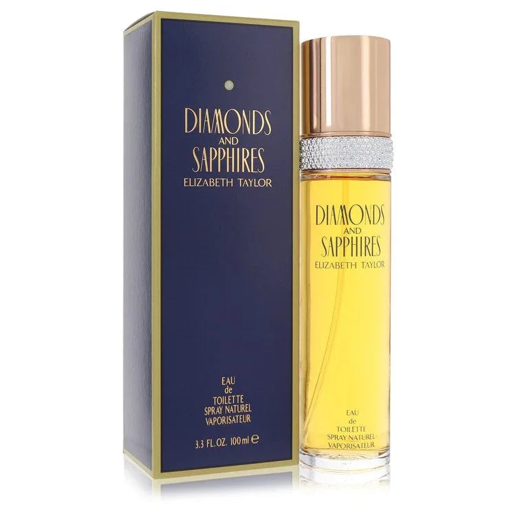 Elizabeth Taylor 'Diamonds and Sapphires' perfume bottle and packaging on a white background
