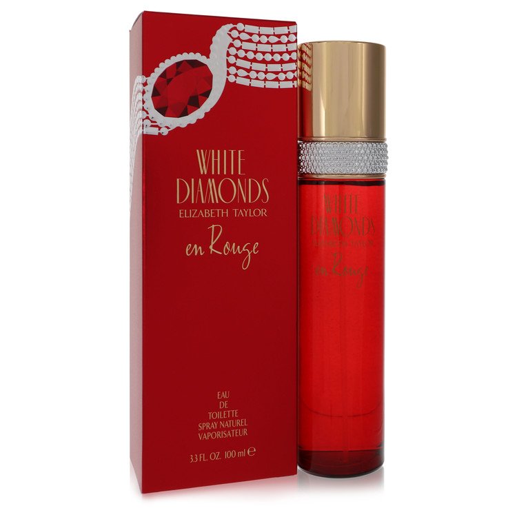 Elizabeth Taylor White Diamonds en Rouge perfume bottle and packaging on a white background