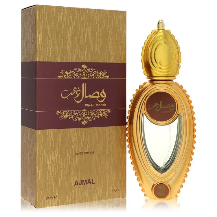 Wisal Dhahab perfume bottle by Ajmal — Rich oriental floral fragrance with saffron, bergamot, rose, jasmine, iris, sandalwood, amber, and vanilla notes