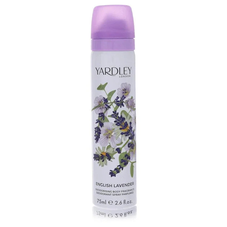 Yardley English Lavender deodorant spray bottle on a white background