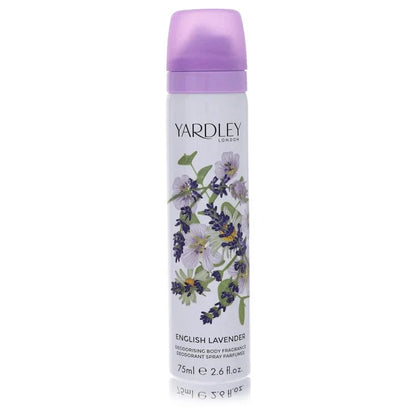 Yardley English Lavender deodorant spray bottle on a white background