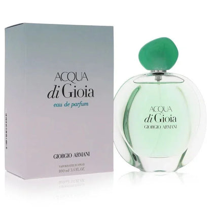Acqua di Gioia eau de parfum spray for women, 100ml bottle and box on white background
