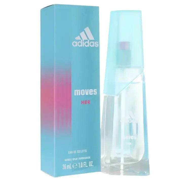 Adidas Moves Perfume bottle — fresh aromatic women’s fragrance with green apple, mint, pineapple, lavender, jasmine, sandalwood and oakmoss