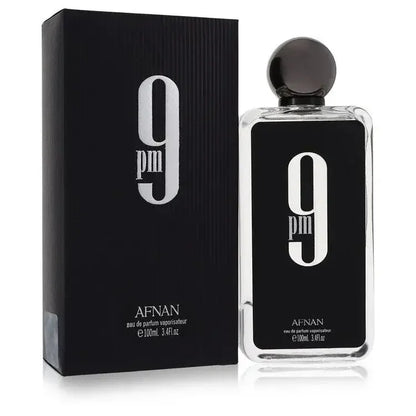 Afnan 9pm perfume bottle and packaging on a white background