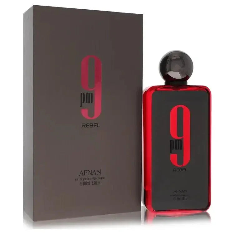 Afnan 9pm Rebel Cologne bottle — Oriental Woody Spicy men's fragrance with cinnamon, cardamom, ginger, sandalwood, and amber notes