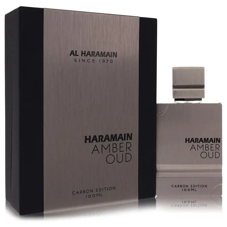 Al Haramain Amber Oud Carbon Edition Perfume bottle — aromatic woody unisex fragrance with bergamot, lavender, rosemary, sea notes, amber, cedar, moss, and vetiver
