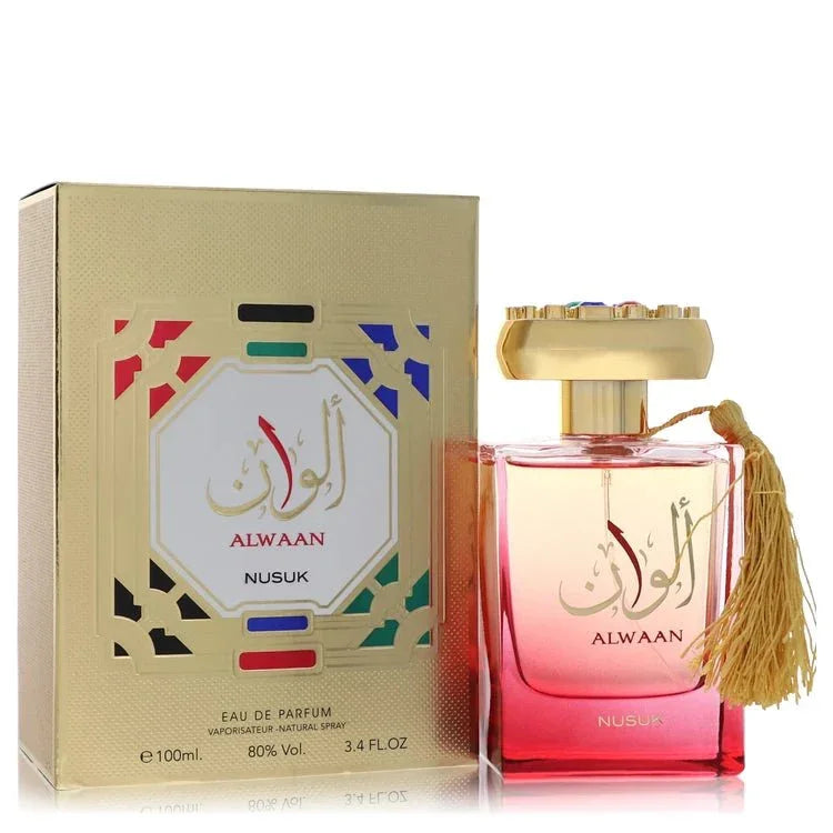 Alwaan Perfume by Nusuk bottle - Oriental fragrance with green apple, cardamom, jasmine and amber