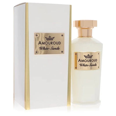Amouroud White Sands Perfume bottle — unisex citrus white floral woody Eau de Parfum with bergamot, orange blossom, solar notes, agarwood, cypress, white pepper, driftwood, sandalwood, and white musk.