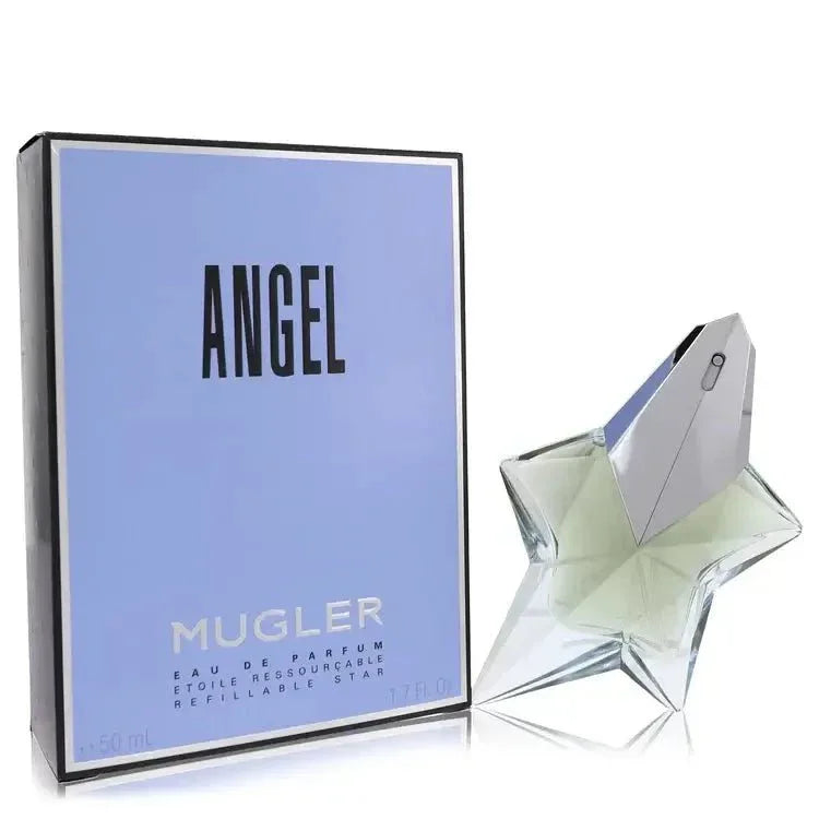 Angel Eau de Parfum spray for women with blue box and star-shaped perfume bottle