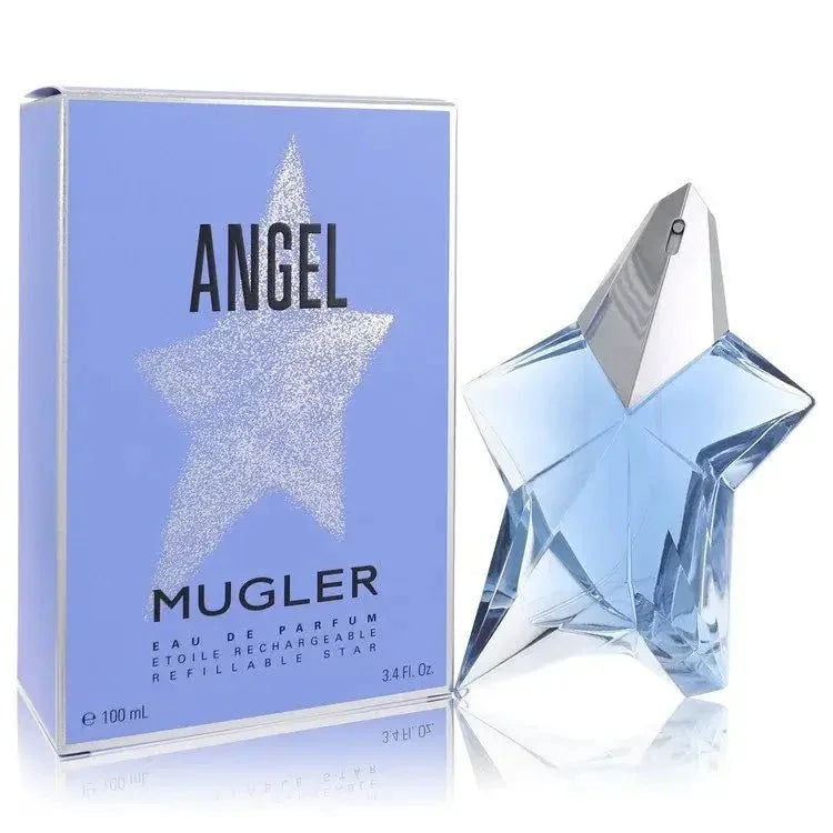 Angel Eau de Parfum spray for women in a star-shaped blue bottle with box