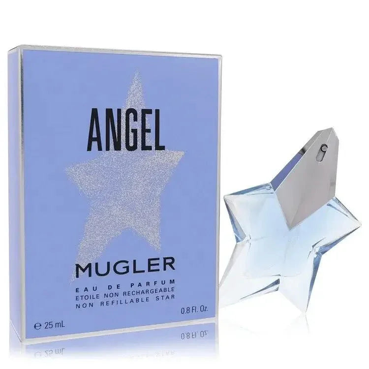 Angel Eau de Parfum spray for women by Mugler in blue star-shaped bottle with box