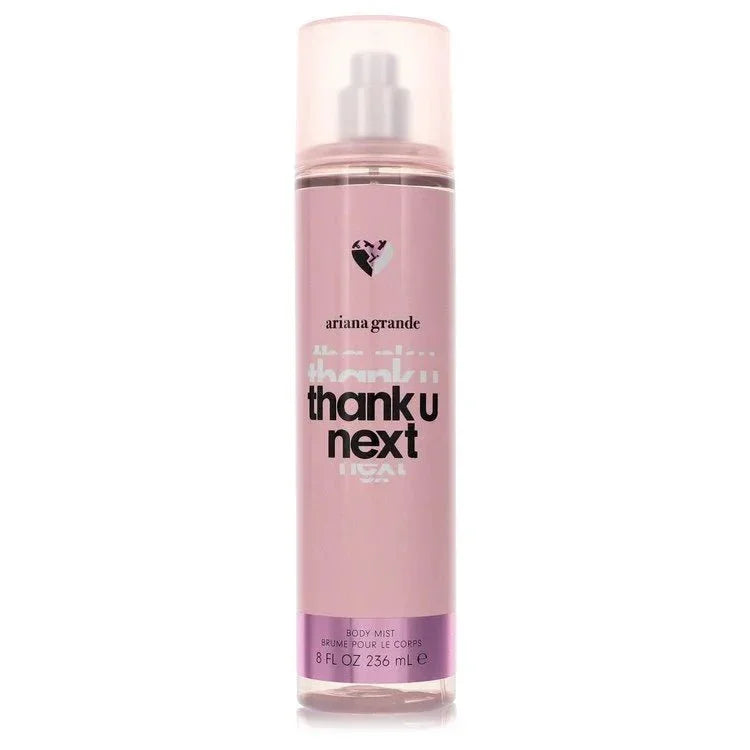 Ariana Grande Thank U, Next perfume bottle with pear, raspberry, pink rose, coconut, musk, and macarons
