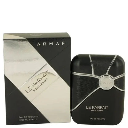 3.4 oz Armaf Le Parfait Pour Homme Eau de Parfum bottle with black currant, pineapple, lemon, jasmine, ambergris and patchouli