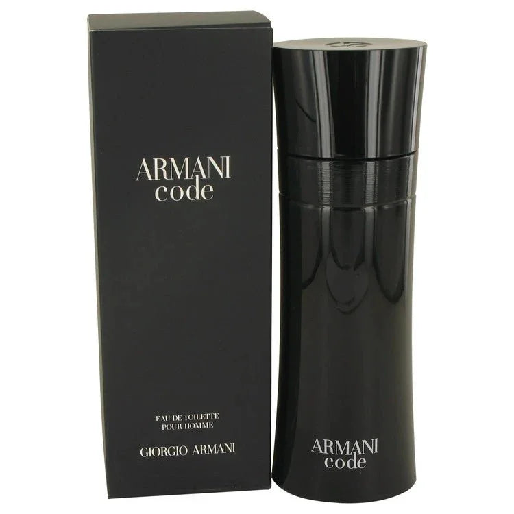 Armani Code Eau de Toilette for men, black bottle and box, luxury men's cologne