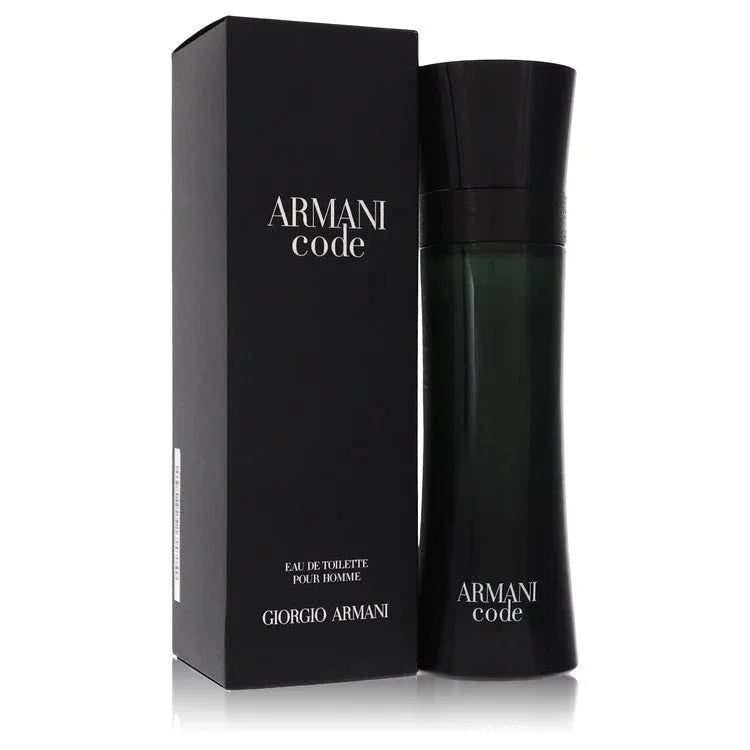 Armani Code eau de toilette spray for men, sleek black bottle and matching box