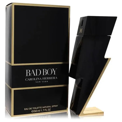 Carolina Herrera Bad Boy Eau de Toilette bottle — amber spicy men's fragrance with bergamot, pink pepper, cedarwood, cacao, and tonka bean