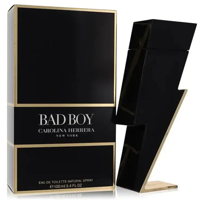 Carolina Herrera Bad Boy Eau de Toilette bottle — amber spicy men's fragrance with bergamot, pink pepper, cedarwood, cacao, and tonka bean