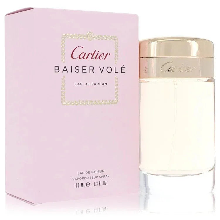 Cartier Baiser Volé Perfume bottle — Pure Floral women fragrance with lily petals, lily flower, green lily leaves, and a powdery musky base