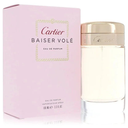 Cartier Baiser Volé Perfume bottle — Pure Floral women fragrance with lily petals, lily flower, green lily leaves, and a powdery musky base
