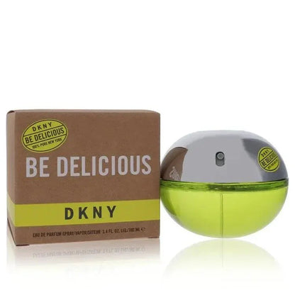 DKNY Be Delicious Perfume bottle — floral fruity women’s Eau de Parfum with cucumber, grapefruit, magnolia, green apple, lily-of-the-valley, rose, tuberose, violet, amber, sandalwood, and woods.