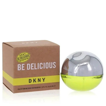 DKNY Be Delicious Perfume bottle — floral fruity women’s Eau de Parfum with cucumber, grapefruit, magnolia, green apple, lily-of-the-valley, rose, tuberose, violet, amber, sandalwood, and woods.