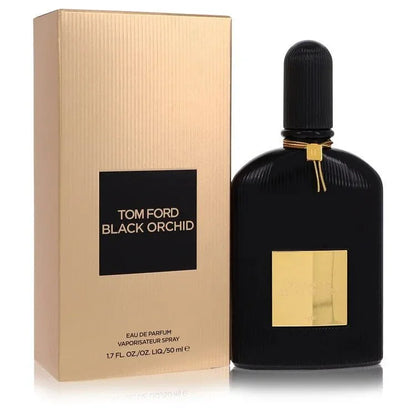 Tom Ford Black Orchid Eau de Parfum spray bottle and gold box, luxury fragrance