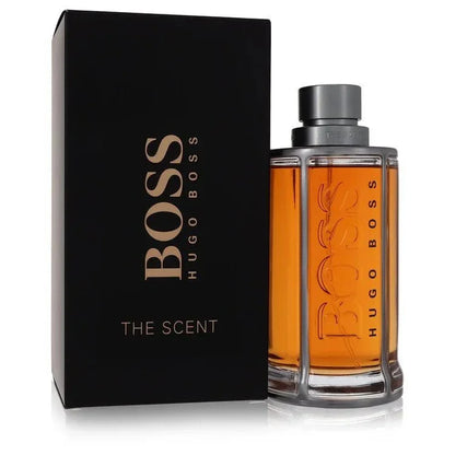 Boss The Scent Eau de Toilette for men with black box and amber glass bottle