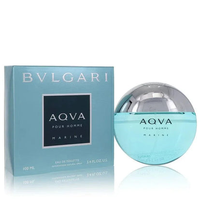 Bvlgari Aqua Marine Cologne iconic signature luminescent spherical aquatic blue-green flacon showcasing its sleek contemporary lines and premium execution against a clean backdrop
