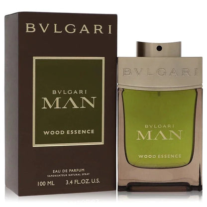 Bvlgari Man Wood Essence Eau de Parfum bottle — luxury men's woody fresh fragrance featuring zesty lemon, clean cypress, and grounding cedarwood base notes