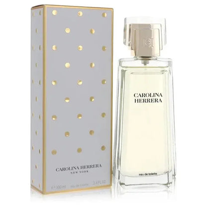 Carolina Herrera eau de toilette spray with gold polka dot box, designer perfume bottle