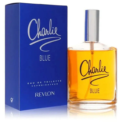 Revlon Charlie Blue Perfume signature luxury amber glass flacon displaying its premium clean boundaries and traditional labeling against a solid backdrop