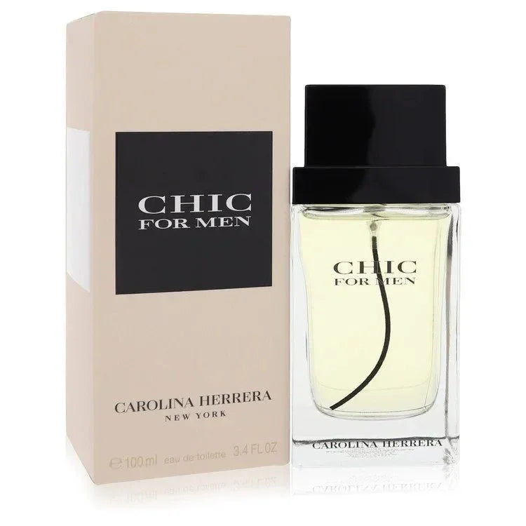 Chic Cologne by Carolina Herrera bottle — woody spicy fragrance for men with mandarin orange, bergamot, cardamom, watermelon, pepper, cinnamon, sandalwood, tonka bean, amber, and musk notes 3.4 oz