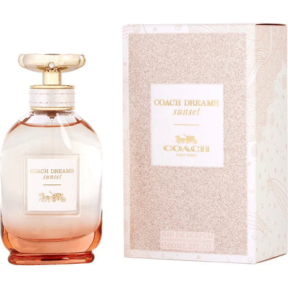 Coach Dreams Sunset perfume bottle and box, Eau de Parfum, gradient peach packaging