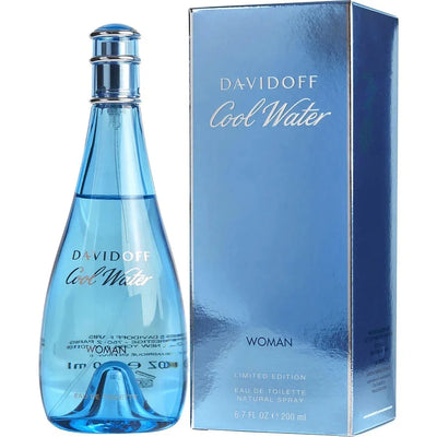 Blue Davidoff Cool Water Woman eau de toilette spray bottle and box, 200 ml