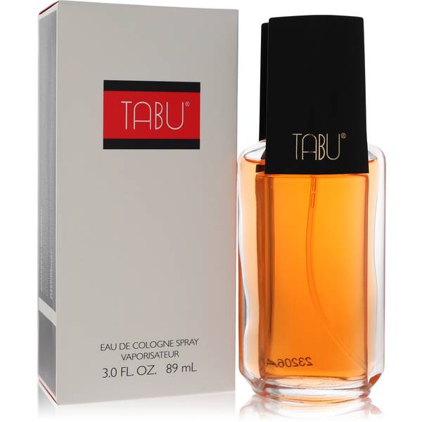 Dana Tabu Eau de Cologne bottle - Women's amber floral vintage fragrance with spices, orange, neroli, bergamot, coriander, cloves, rose, narcissus, ylang-ylang, jasmine, amber, benzoin, civet, sandalwood, musk, patchouli, oakmoss, cedar, and vetiver